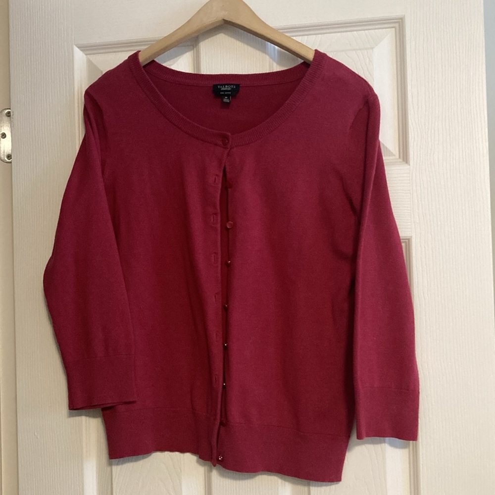 Talbots Pink Pima Cotton 3/4 Sleeve Cardigan Sweater Sz Medium